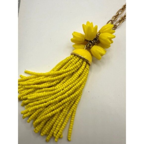 Vintage-Inspired J. Crew Yellow Beaded Tassel Necklace With Gold-Toned Chain Flo - Picture 2 of 7